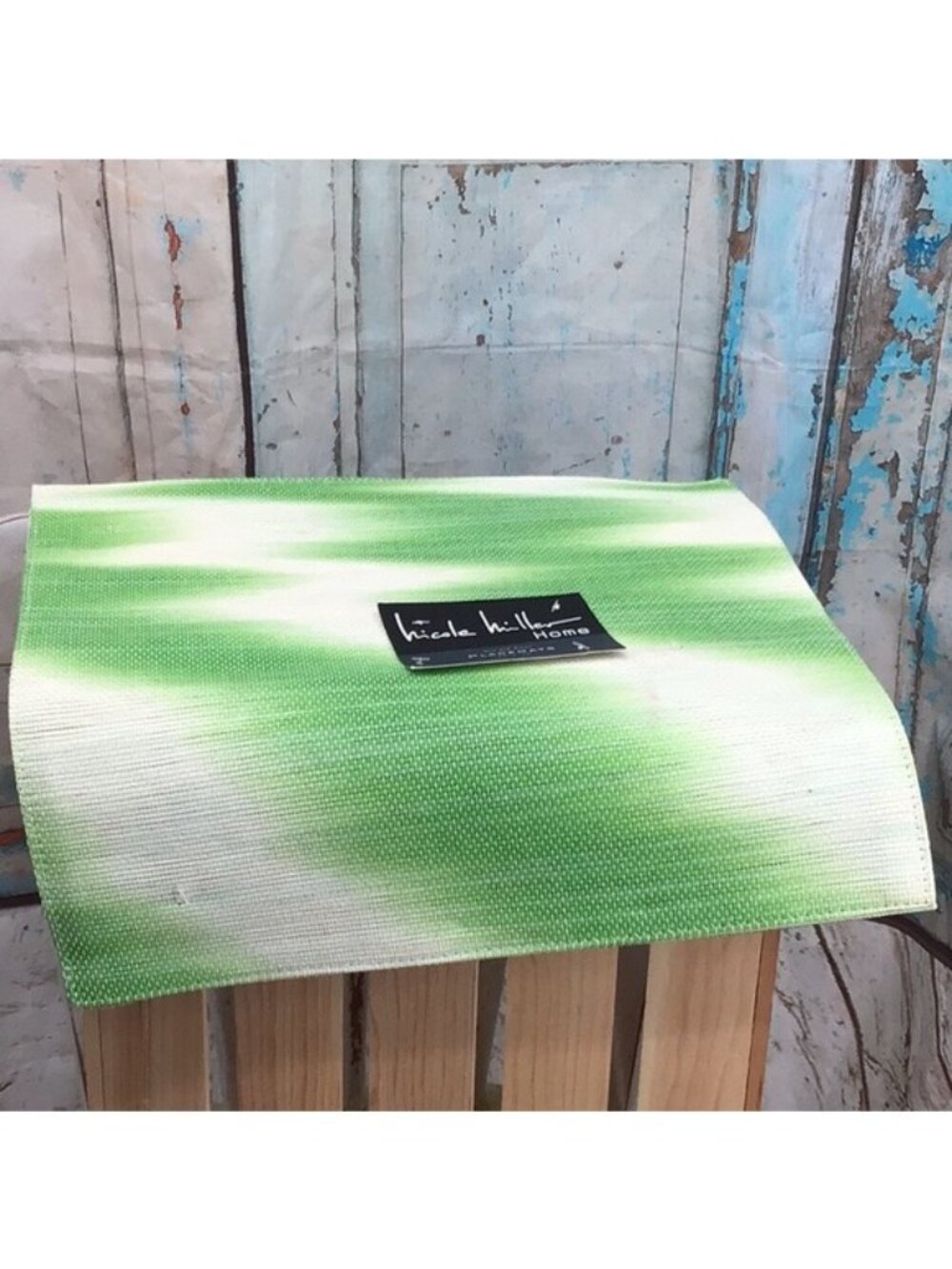 Nicole Miller Home Green & White Ombre Placemats Set Of 4 15"x15" Spot Clean Onl